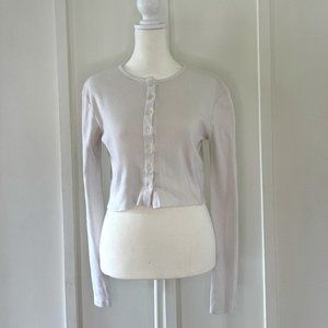 Brandy Melville OS White Athelia Knit Top Cotton Long Sleeve Cropped Casual